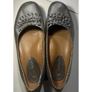 Earthies  Valla Silver Women’s Leather Ballet Flat Shoes Size 9.5 B